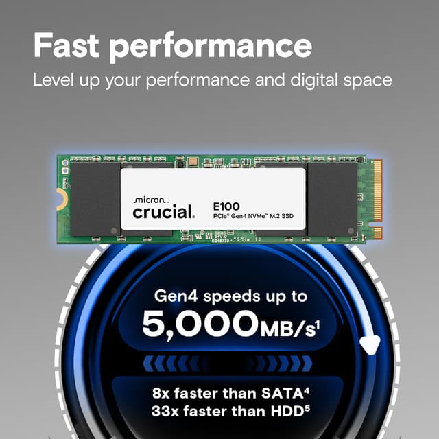 Photo of Crucial E100 480GB PCIe Gen4 NVMe M.2 SSD
